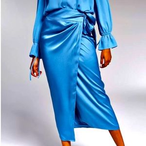 Robin egg Blue satin wrap skirt